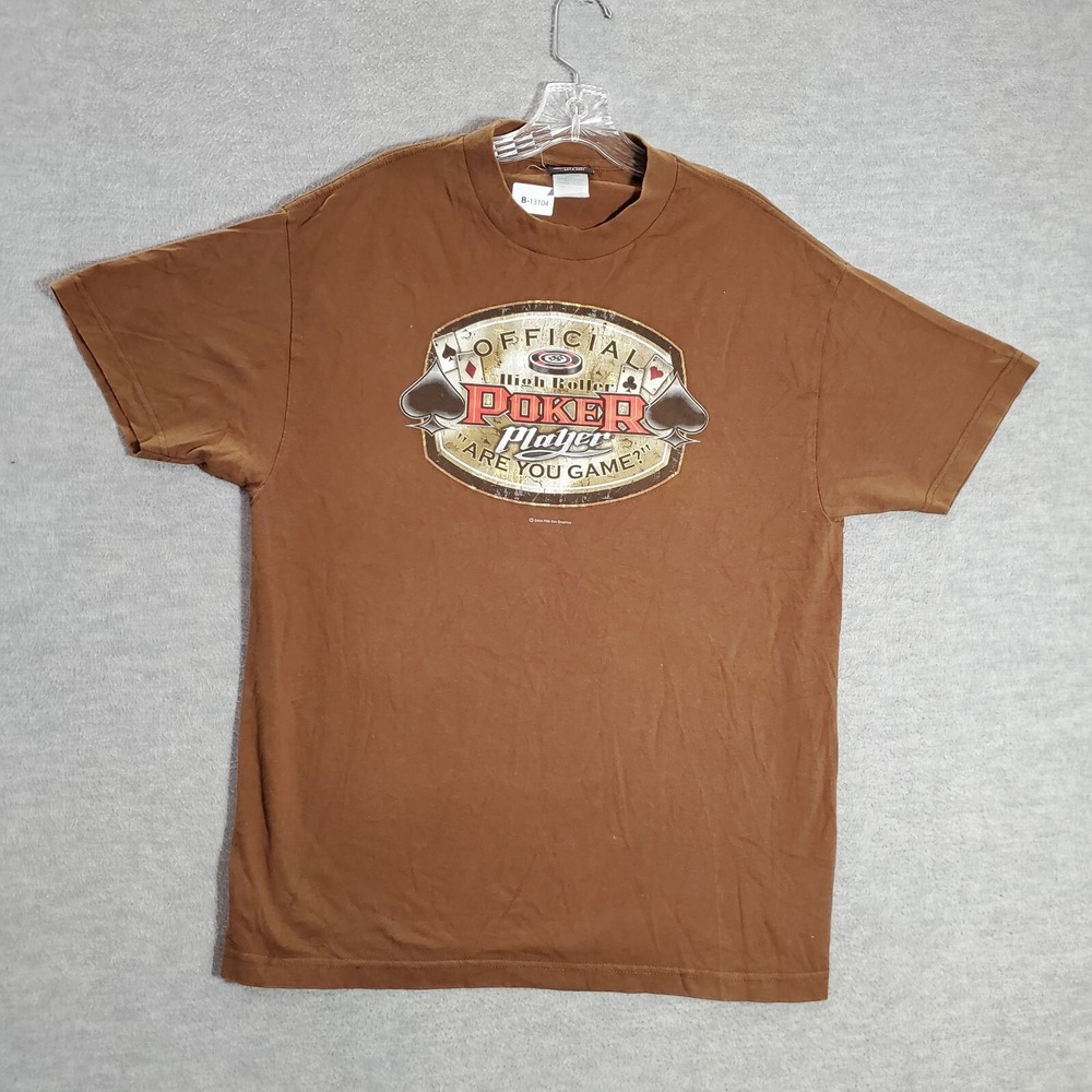 VINTAGE‎ Fifth Sun Men Shirt Large Brown 2001 Official High Roller Poker Player
